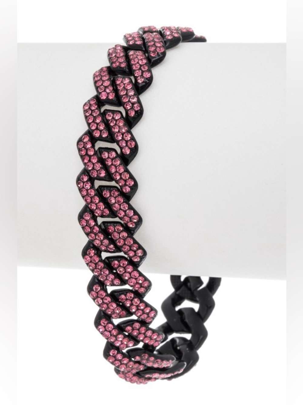 Pink Rhinestone Cuban Chain Bracelet Iced Cuban Link Bracelet Statement Jewelry